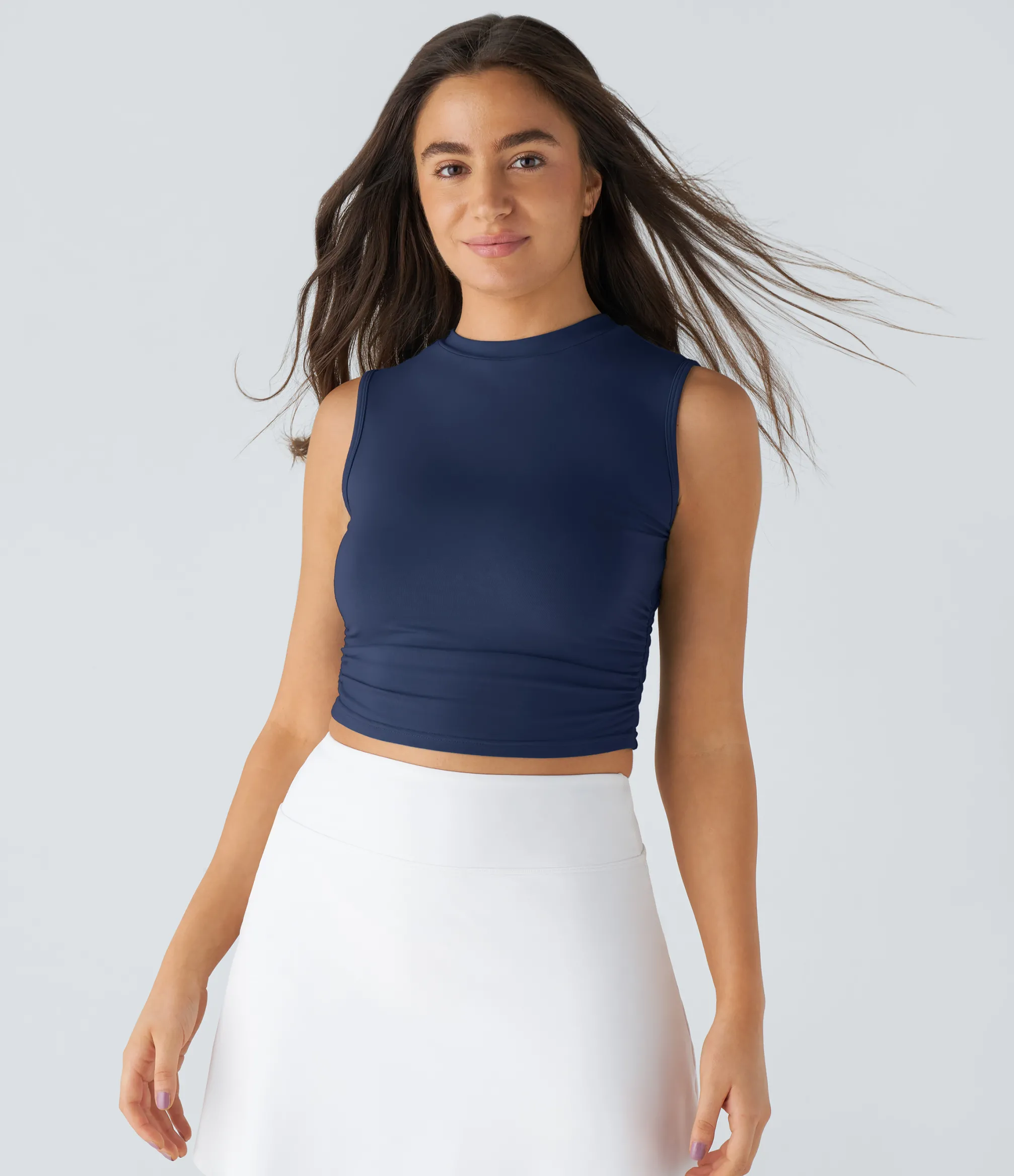 Casual Tops|Tank Tops & Camis<HALARA Round Neck Ruched Skinny Cropped Casual Tank Top