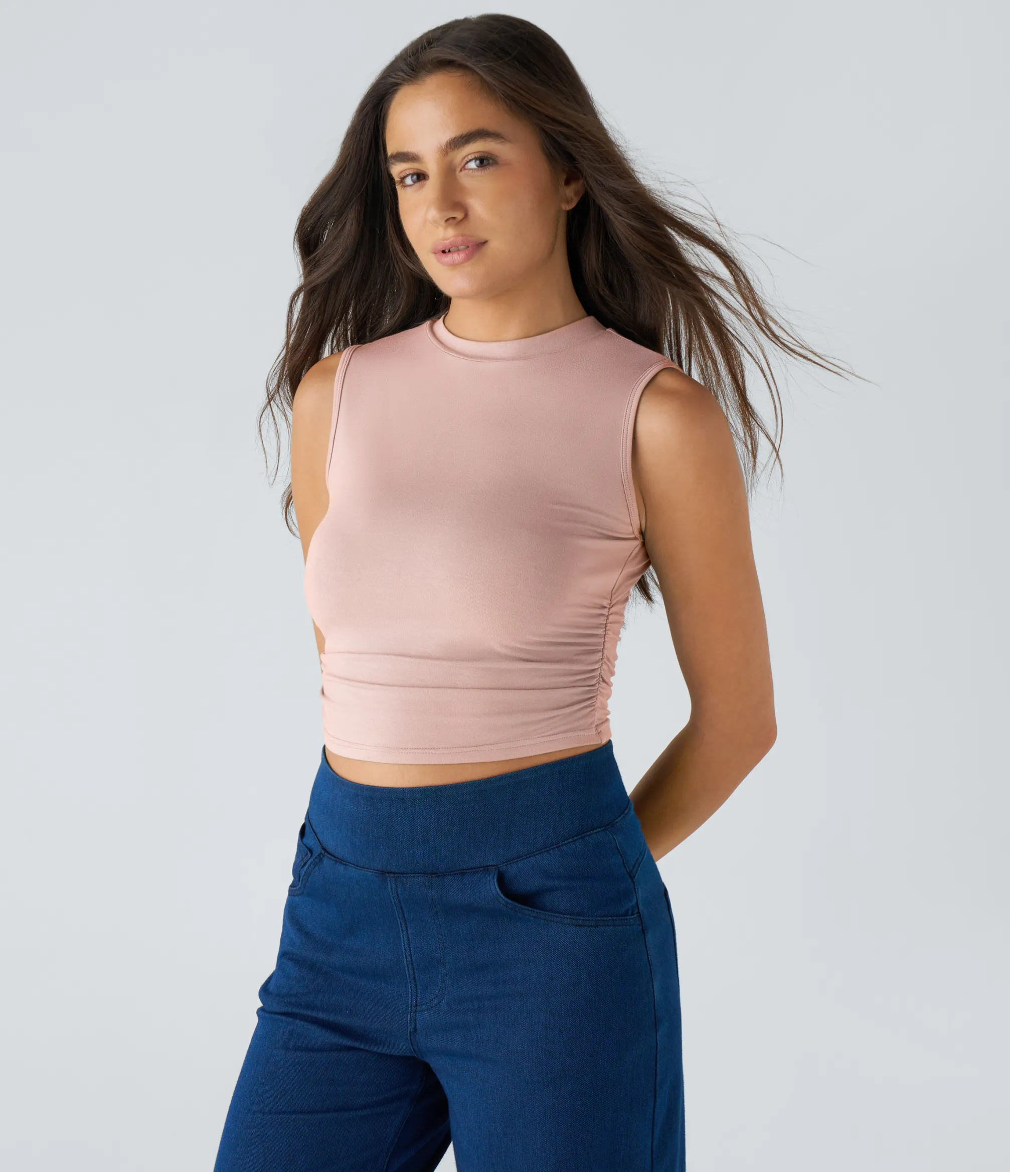 Casual Tops|Tank Tops & Camis<HALARA Round Neck Ruched Skinny Cropped Casual Tank Top