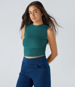 Casual Tops|Tank Tops & Camis<HALARA Round Neck Ruched Skinny Cropped Casual Tank Top