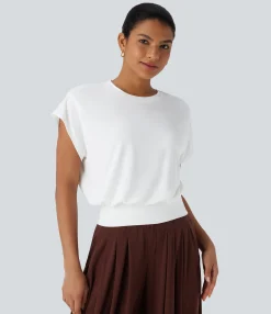 T-Shirts|T-Shirts<HALARA Round Neck Short Batwing Sleeve Work T-Shirt