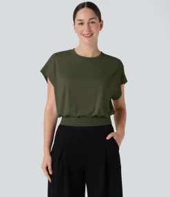 T-Shirts|T-Shirts<HALARA Round Neck Short Batwing Sleeve Work T-Shirt