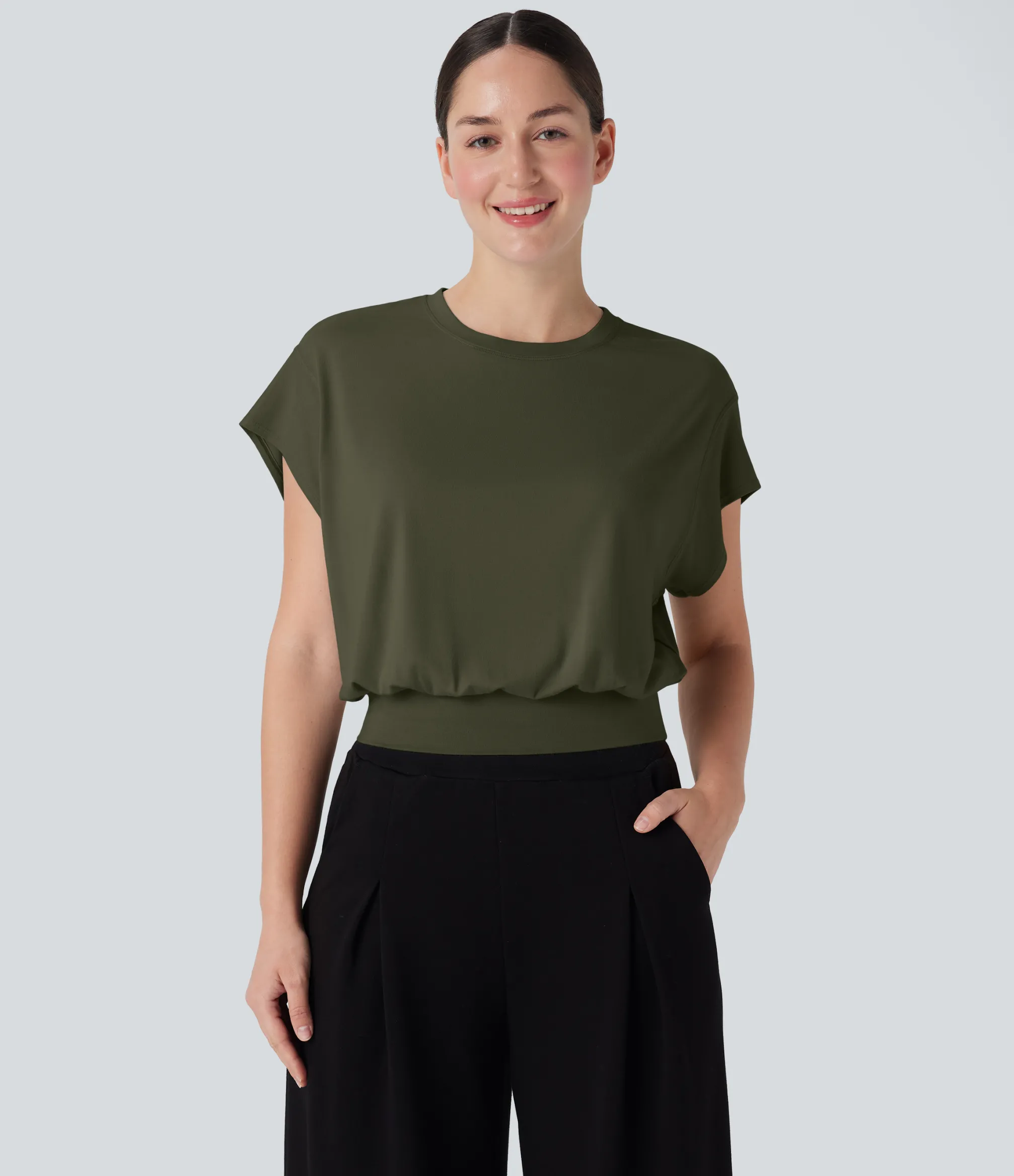 T-Shirts|T-Shirts<HALARA Round Neck Short Batwing Sleeve Work T-Shirt