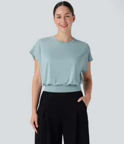 T-Shirts|T-Shirts<HALARA Round Neck Short Batwing Sleeve Work T-Shirt