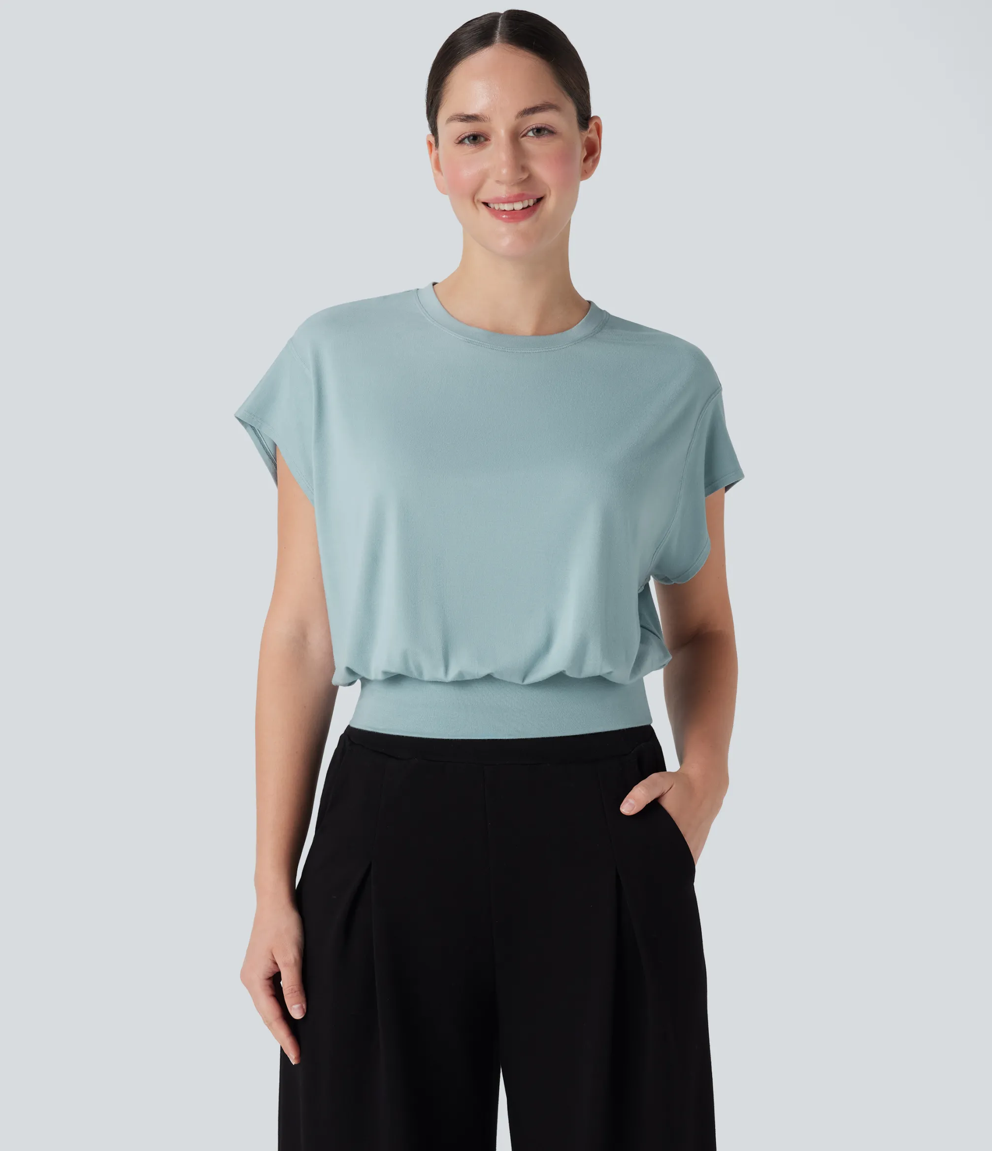 T-Shirts|T-Shirts<HALARA Round Neck Short Batwing Sleeve Work T-Shirt