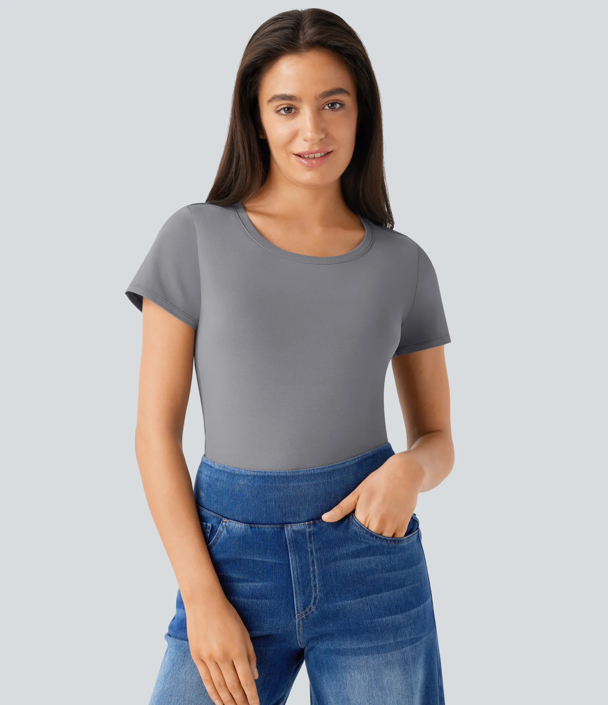 Work Tops<HALARA Round Neck Short Sleeve Basic Work Top