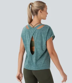 Sports Tops|Sports Tops<HALARA Round Neck Short Sleeve Cut Out Running Sports Top