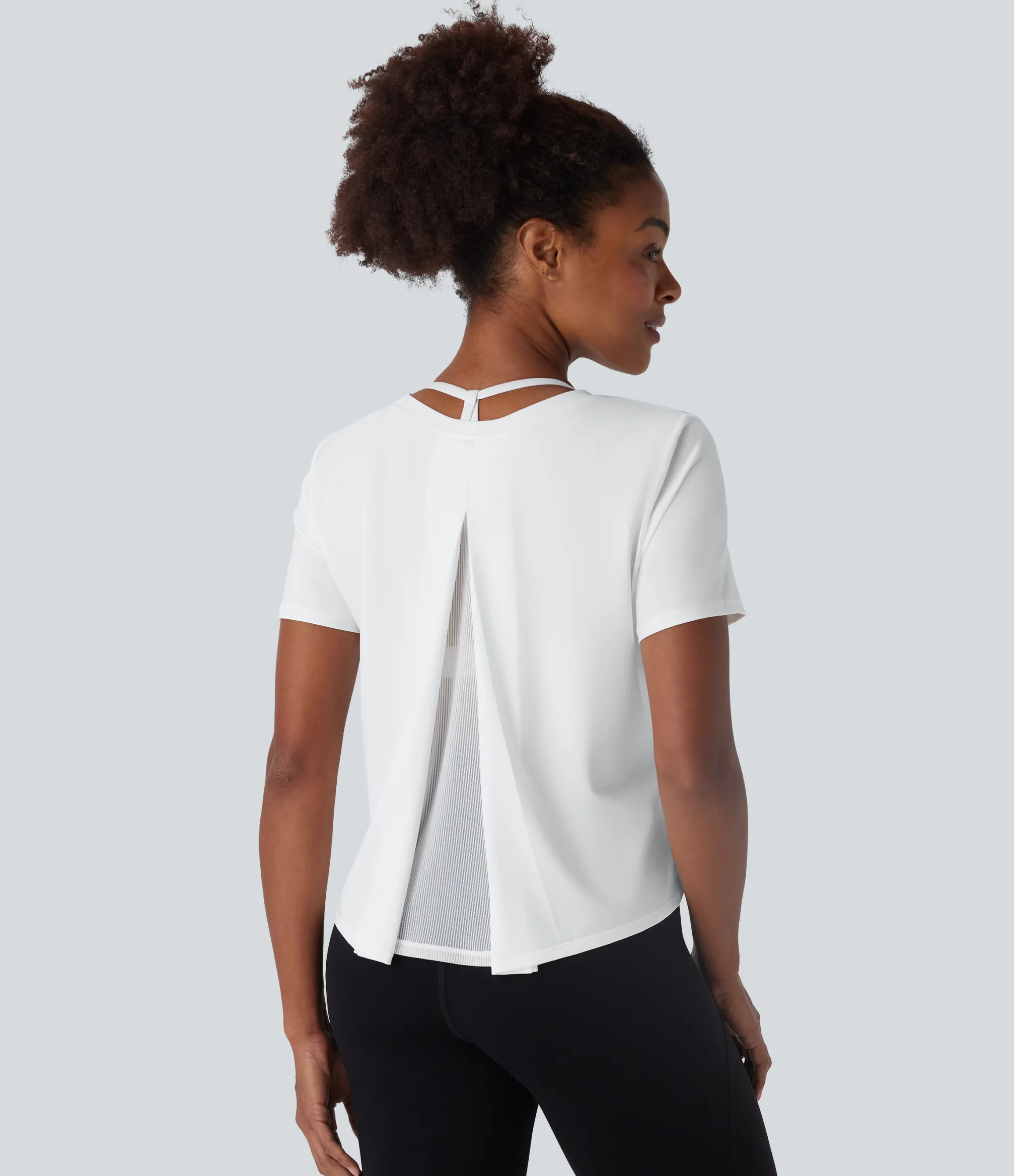 Sports Tops|Sports Tops<HALARA Round Neck Short Sleeve Contrast Mesh Yoga Sports Top