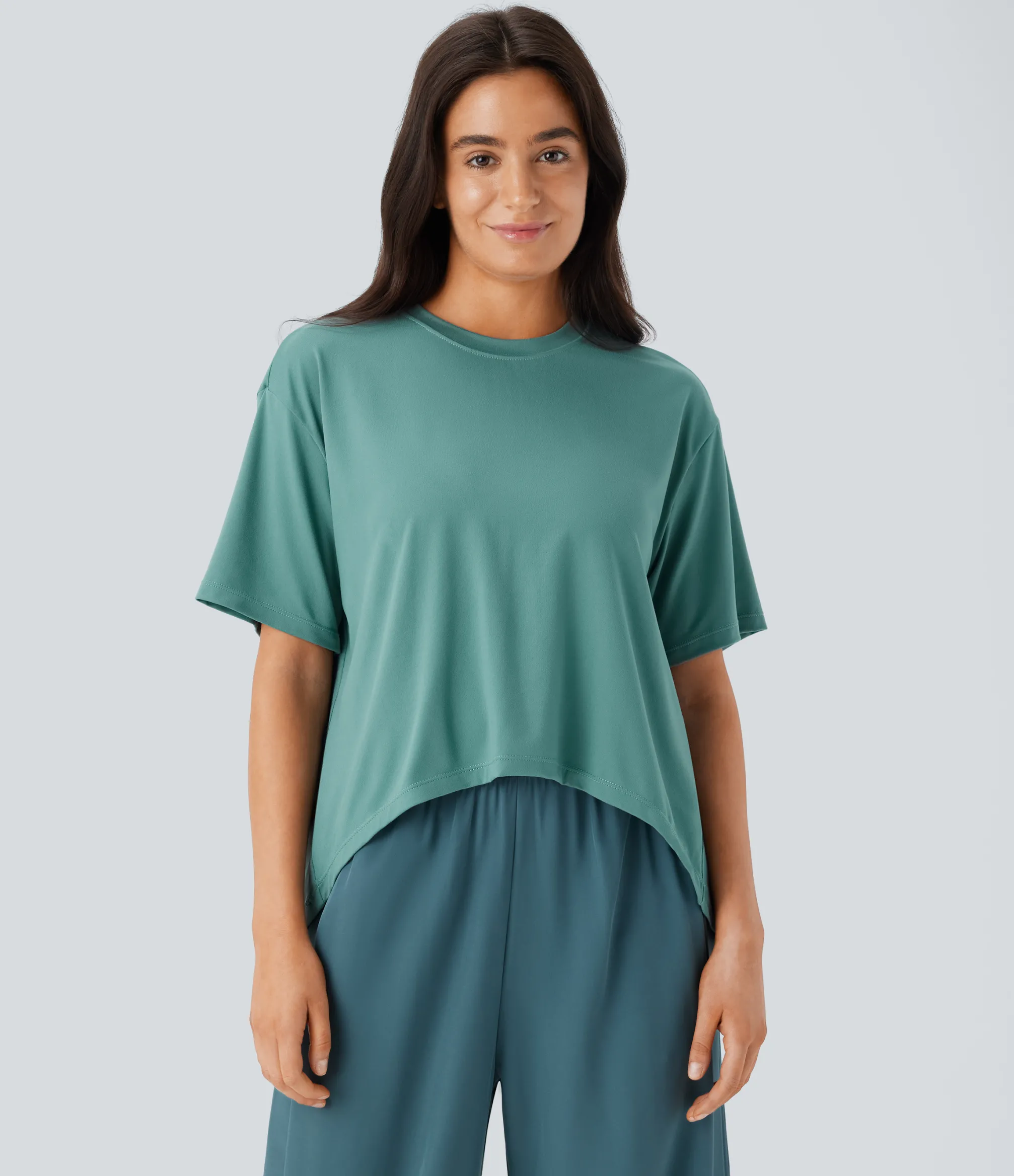 Casual Tops<HALARA Round Neck Short Sleeve High Low Asymmetric Hem Casual Top