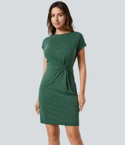 Dresses|Mini Dresses<HALARA Round Neck Short Sleeve Mini Casual Dress