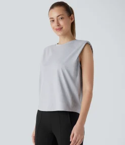 Work Tops<HALARA Round Neck Shoulder Pads Sleeveless Work Top