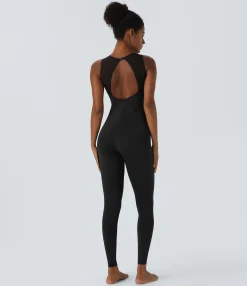 Jumpsuits<HALARA Round Neck Sleeveless Contrast Mesh Dance Jumpsuit