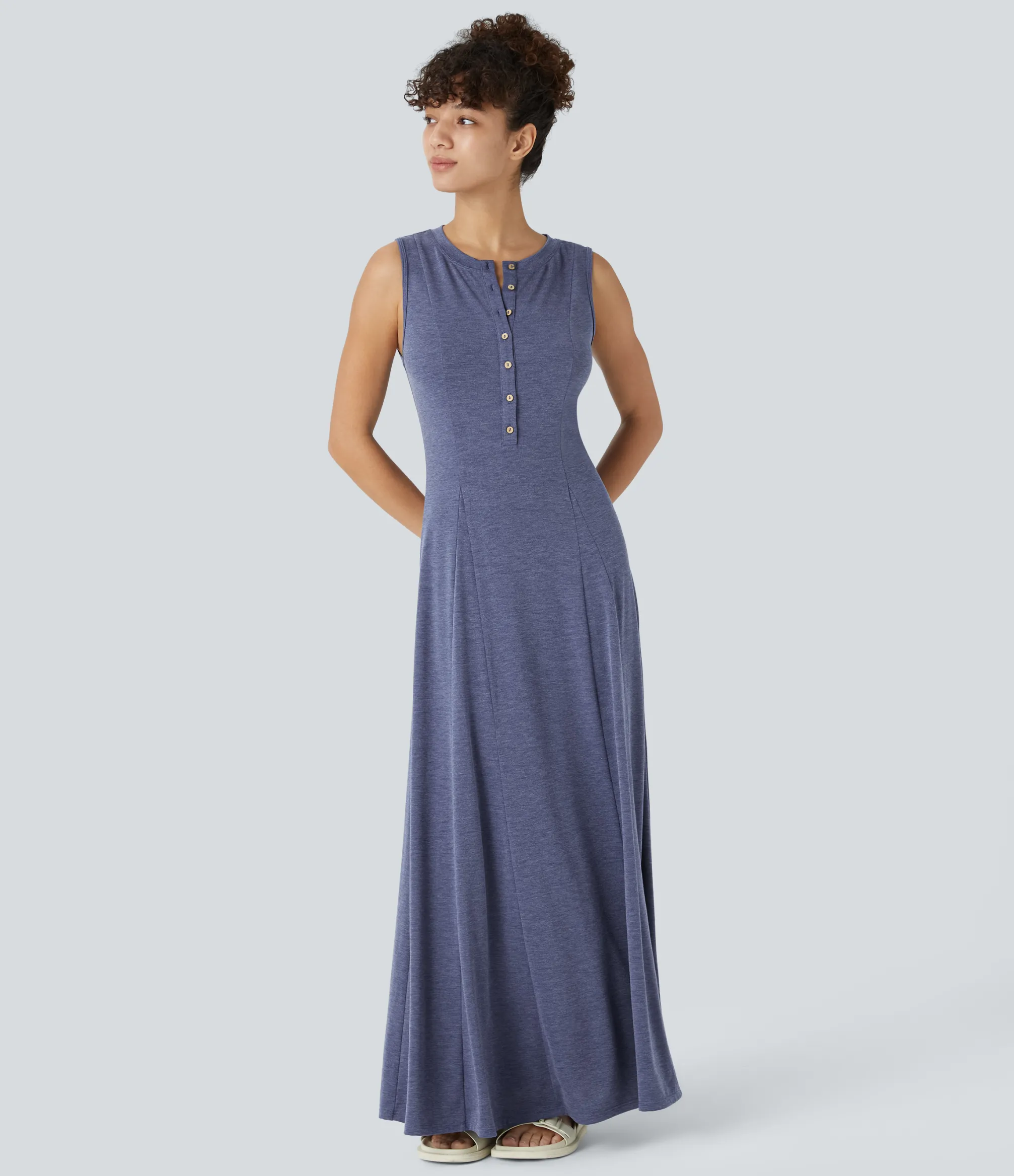 Maxi & Midi Dresses|Dresses<HALARA Round Neck Sleeveless Flare Maxi Casual Dress