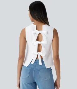 Casual Tops<HALARA Round Neck Sleeveless Tie Back Casual Top