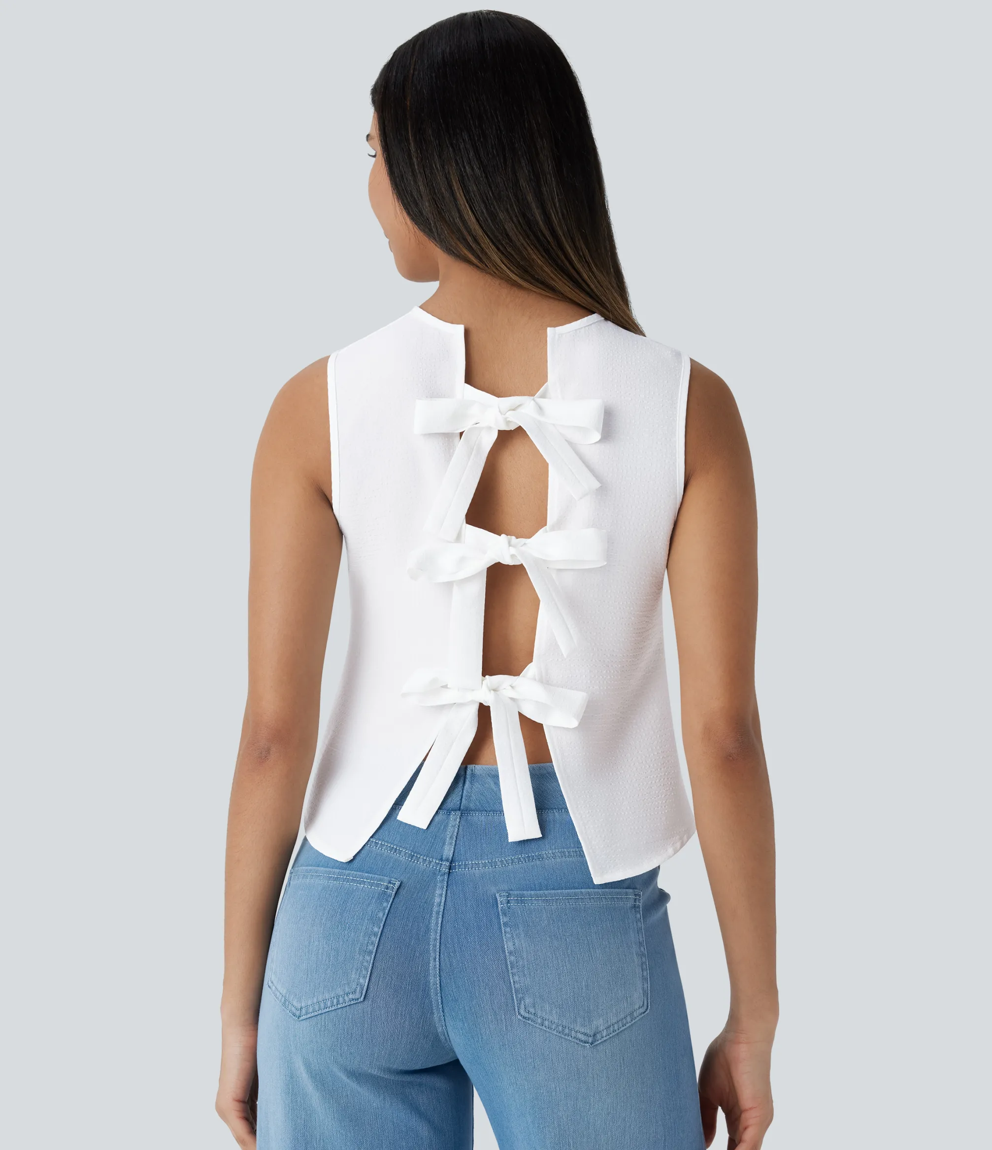 Casual Tops<HALARA Round Neck Sleeveless Tie Back Casual Top