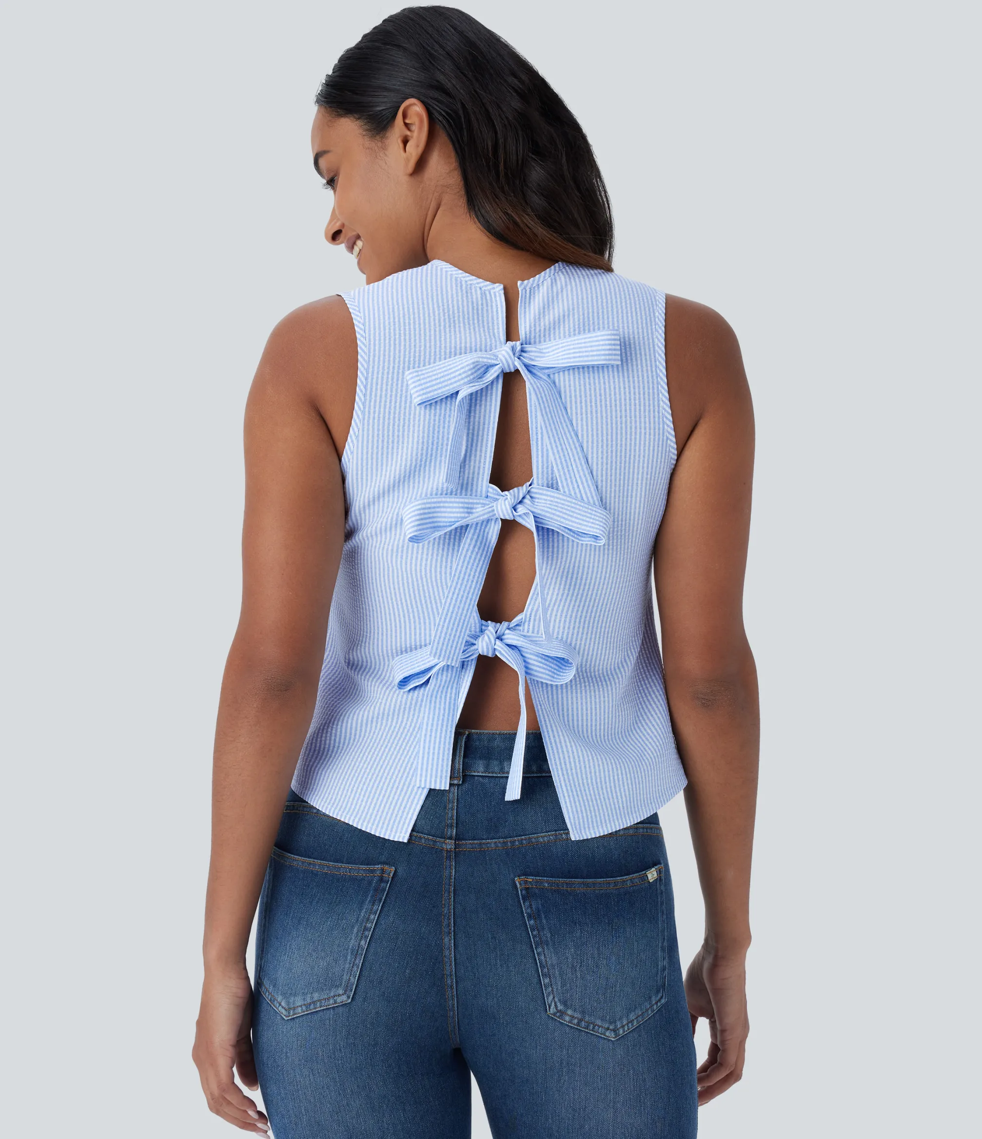Casual Tops<HALARA Round Neck Sleeveless Tie Back Casual Top