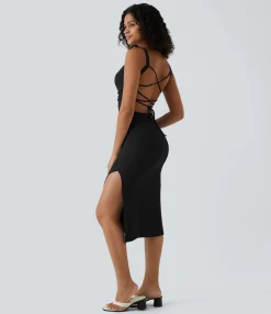 Bodycon Dresses|Maxi & Midi Dresses<HALARA Ruched Lace Up Bodycon Midi Casual Dress