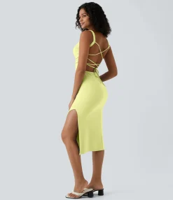 Bodycon Dresses|Maxi & Midi Dresses<HALARA Ruched Lace Up Bodycon Midi Casual Dress