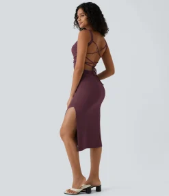 Bodycon Dresses|Maxi & Midi Dresses<HALARA Ruched Lace Up Bodycon Midi Casual Dress