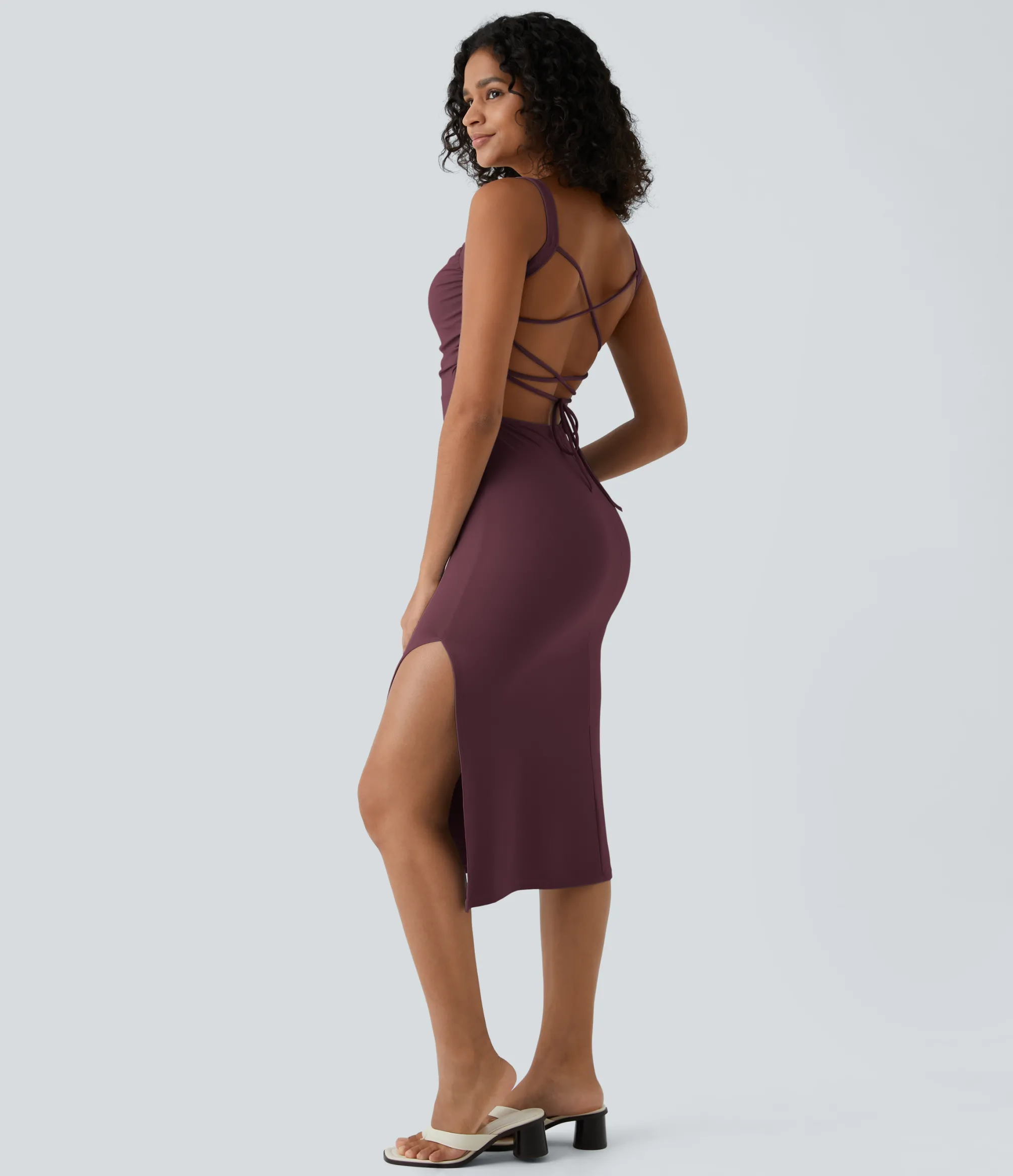 Bodycon Dresses|Maxi & Midi Dresses<HALARA Ruched Lace Up Bodycon Midi Casual Dress