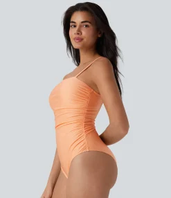 Beachwear<HALARA Ruched Texture Sheen One Piece Swimsuit