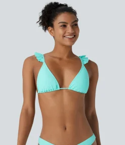 Beachwear<HALARA Ruffle Tie Back Triangle Bikini Top Swimsuit