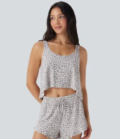 Tank Tops & Camis|Tank Tops<HALARA Scoop Neck High Low Leopard Print Lounge Tank Top
