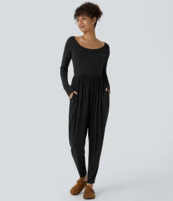 Jumpsuits<HALARA Scoop Neck Pocket Casual Harem Jumpsuit