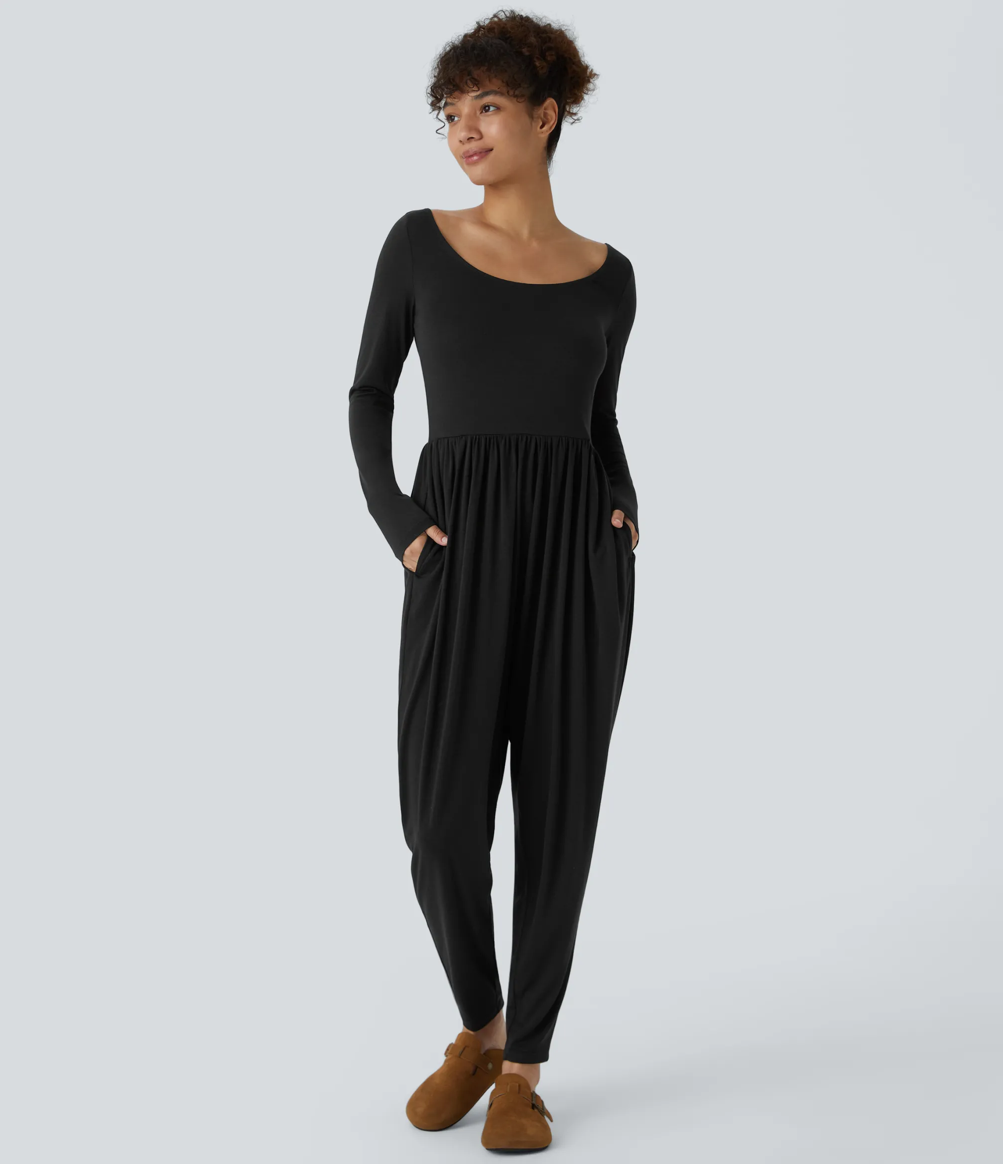 Jumpsuits<HALARA Scoop Neck Pocket Casual Harem Jumpsuit