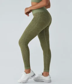 Butt Lifting Leggings|Yoga Leggings<HALARA Seamless Flow High Waisted Butt Lifting Snakeskin Print Yoga 7/8 Leggings Jade Print