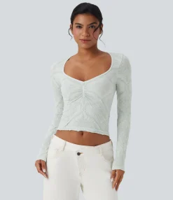 Casual Tops|Sports Tops<HALARA Seamless Flow Jacquard Sweetheart Neck Long Sleeve Casual Sports Top