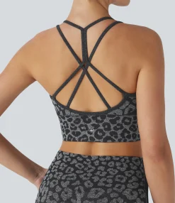 Yoga Tops|Sports Bras<HALARA Seamless Flow Low Support Leopard Print Yoga Sports Bra
