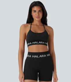 Yoga Tops|Sports Bras<HALARA Seamless Flow Low Support Logo Halter Yoga Sports Bra