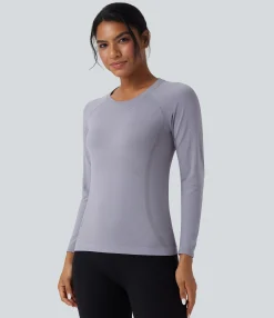 Sports Tops|Sports Tops<HALARA Seamless Flow Round Neck Raglan Long Sleeve Workout Sports Top
