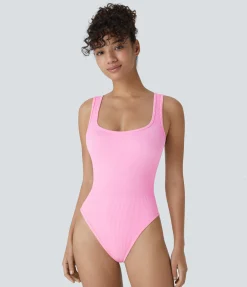 Bras & Underwear|Bodysuits<HALARA Seamless Flow Square Neck Casual Smooth Bodysuit