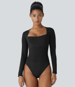 Bras & Underwear|Shapewear<HALARA Seamless Flow Square Neck Long Sleeve Casual Smooth Bodysuit