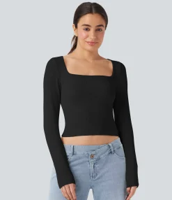 Sports Tops|Sports Tops<HALARA Seamless Flow Square Neck Long Sleeve Yoga Sports Top