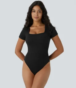 Bras & Underwear|Shapewear<HALARA Seamless Flow Square Neck Short Sleeve Casual Smooth Bodysuit