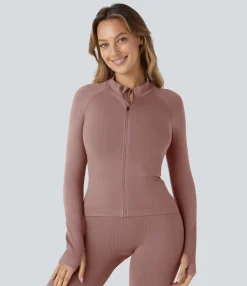 Jackets & Outerwear<HALARA Seamless Flow Stand Collar Raglan Sleeve Thumb Hole Zipper Skinny Yoga Jacket