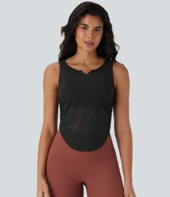 Tank Tops & Camis|Tank Tops<HALARA Sheer Mesh V Notch Ruched Curved Hem Yoga Tank Top