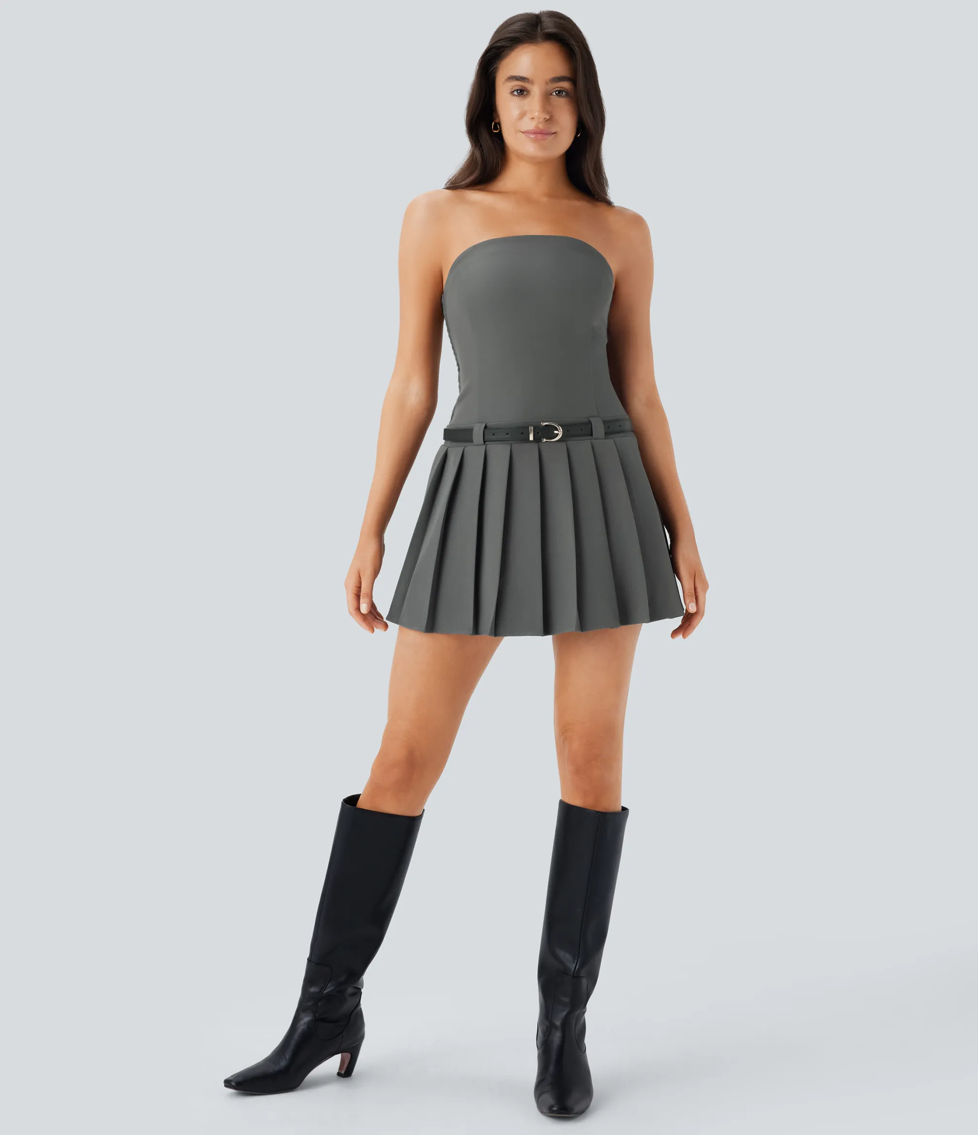 Dresses|Mini Dresses<HALARA Side Shirred Pleated Hem Mini Casual Tube Dress