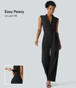 Jumpsuits<HALARA Sleeveless Belted Pocket Work Jumpsuit-Easy Peezy Edition