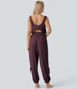 Jumpsuits<HALARA Sleeveless Cut Out Drawstring Pocket Cool Touch Yoga Jumpsuit-UPF50+