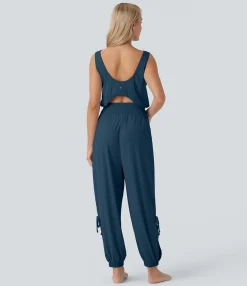 Jumpsuits<HALARA Sleeveless Cut Out Drawstring Pocket Cool Touch Yoga Jumpsuit-UPF50+