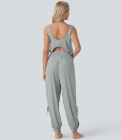 Jumpsuits<HALARA Sleeveless Cut Out Drawstring Pocket Cool Touch Yoga Jumpsuit-UPF50+
