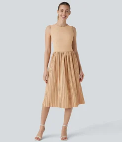Maxi & Midi Dresses|Dresses<HALARA Sleeveless Draped Pliss Midi Casual Dress