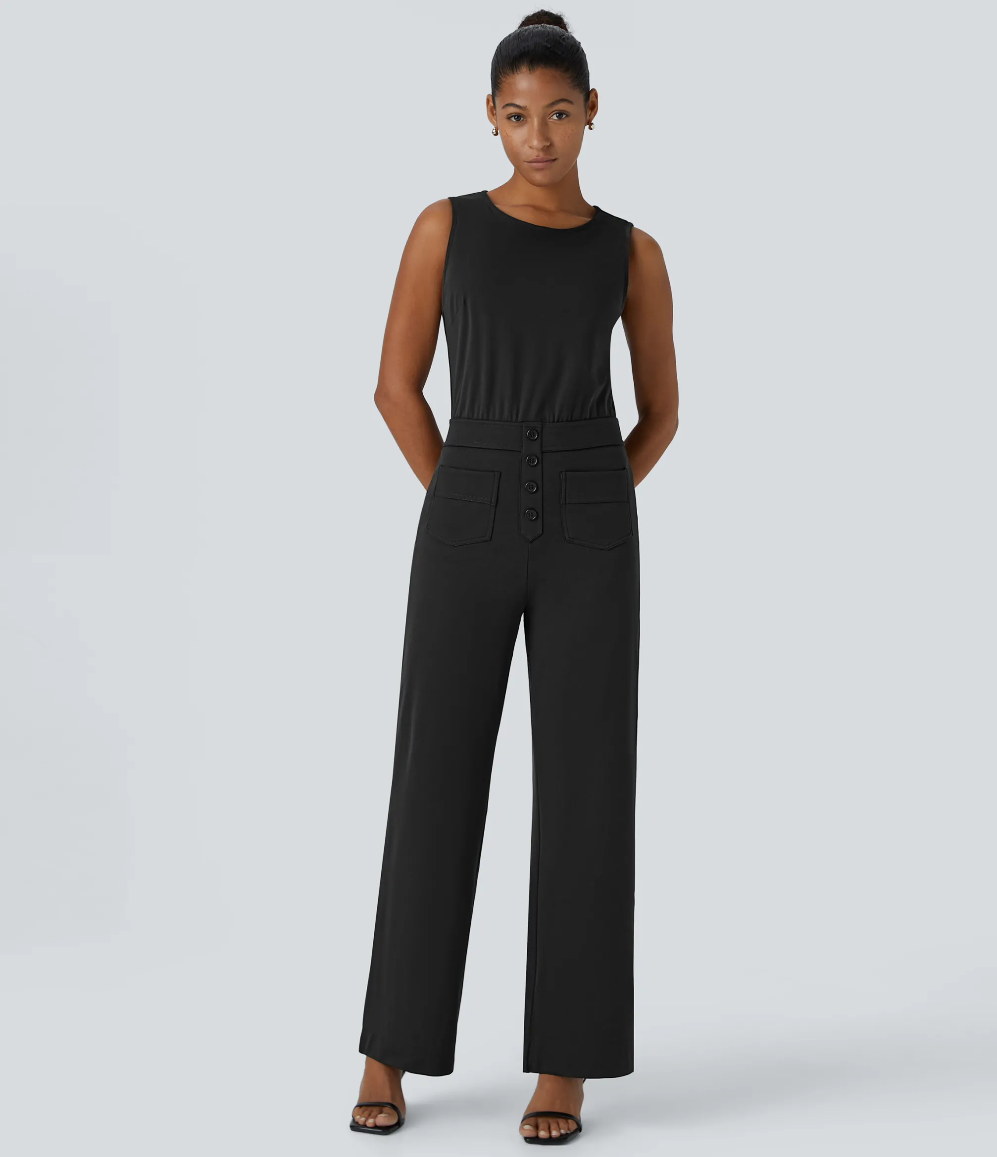 Jumpsuits<HALARA Sleeveless Keyhole Pockets Work Jumpsuit