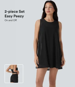 Dresses|Mini Dresses<HALARA Sleeveless Pocket Mini 2-piece Set Mesh Yoga Active Dress-Easy Peezy