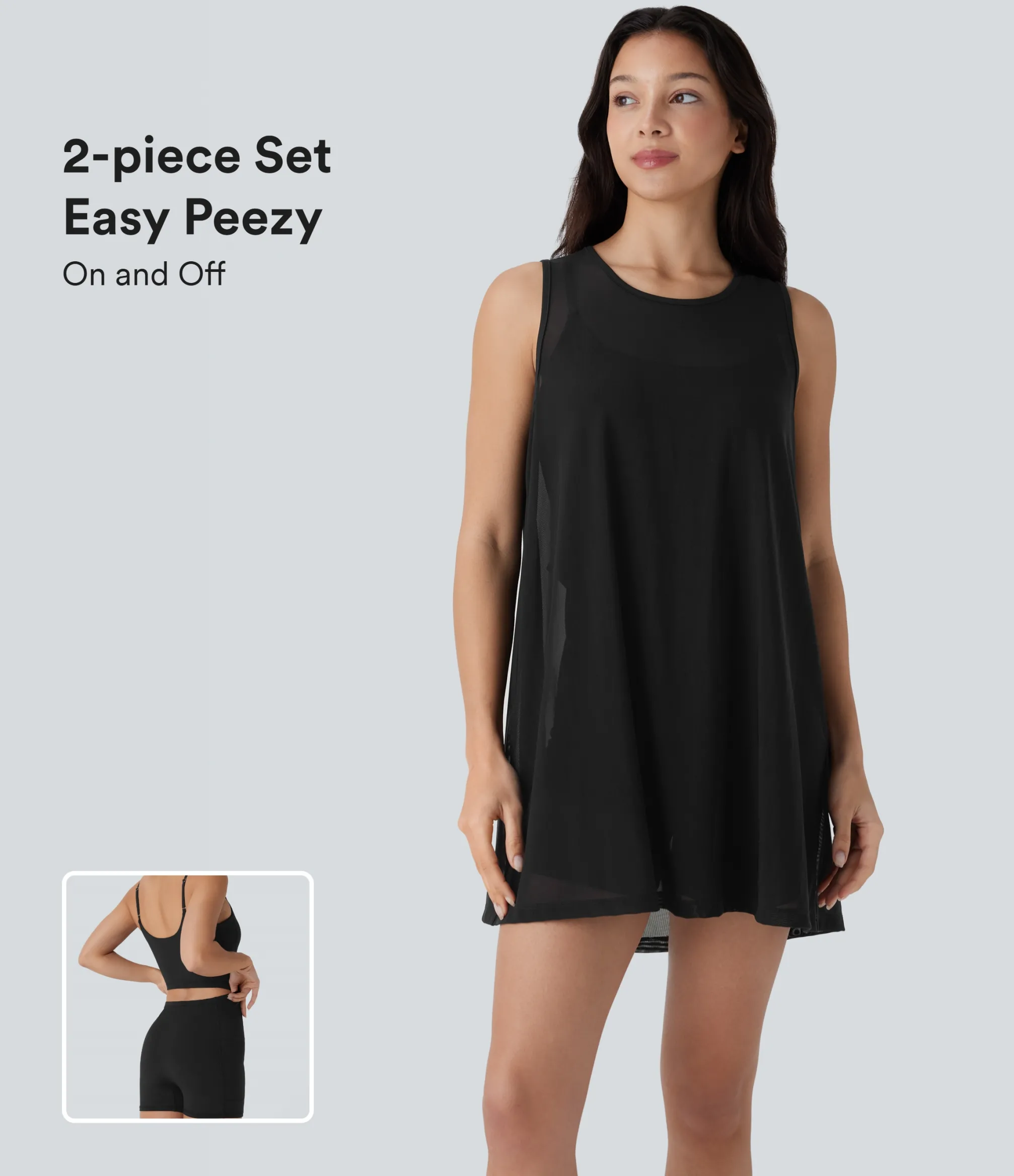 Dresses|Mini Dresses<HALARA Sleeveless Pocket Mini 2-piece Set Mesh Yoga Active Dress-Easy Peezy