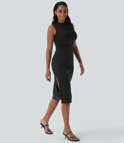 Dresses|Bodycon Dresses<HALARA Sleeveless Ruched Bodycon Midi Casual Dress