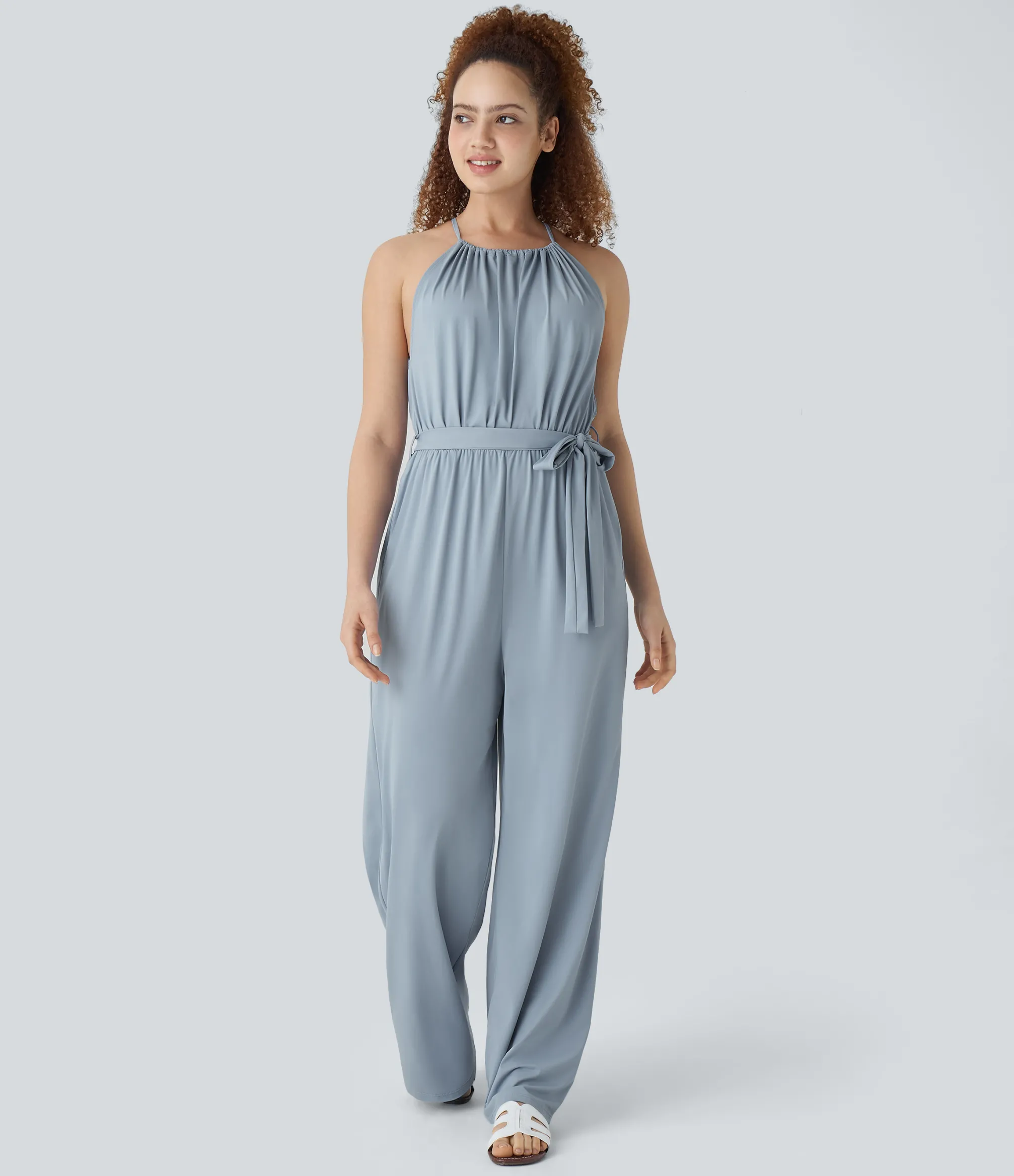 Jumpsuits<HALARA Sleeveless Tie Back Belted Pocket Wide Leg Cool Touch Jumpsuit-UPF50+